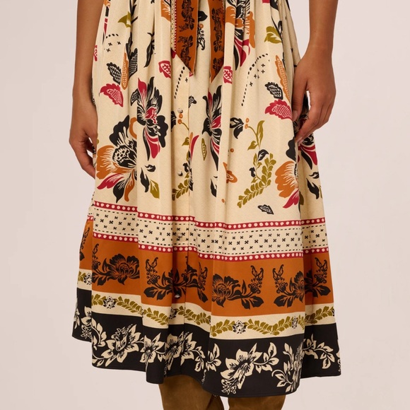 Adrianna Papell Floral Midi Skirt in Cream and Brown - Picture 6 of 7